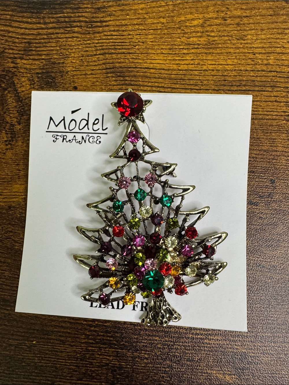 Multicolor Crystal Christmas Tree Brooch